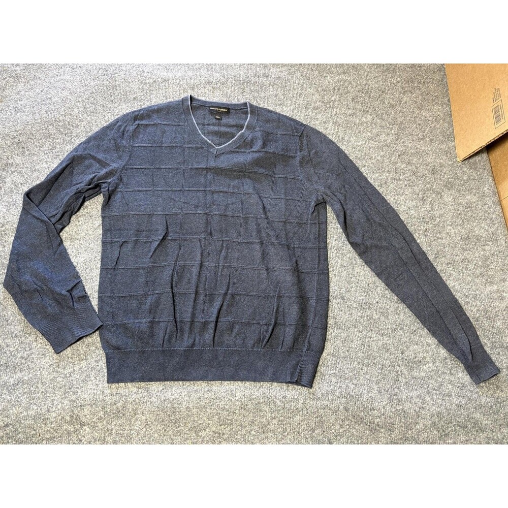 Banana Republic Sweater Mens S Blue Geometric V-Neck Lightweight Knit Pullover